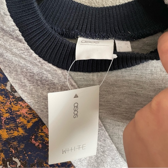 NWT ASOS WHITE Gray Sweat Midi Dress With Floral Jacquard and Velvet Insert - Picture 8 of 11